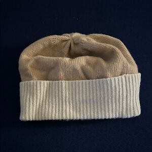 100% cashmere camel and tan pull on beanie
